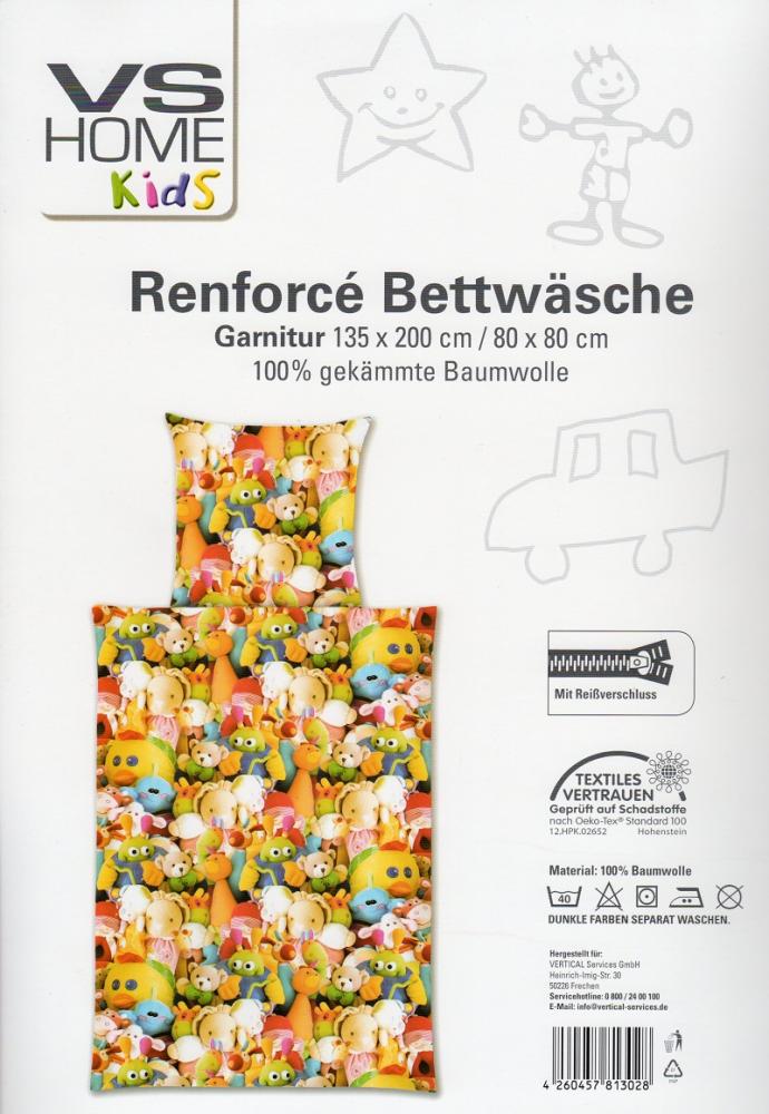 Bettwäsche VS Home Kids - Kuscheltiere - 135 x 200 cm - Baumwolle Renforcé